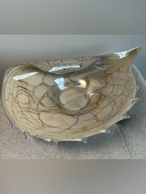 Krosno Jozefina Art Glass Conch Shell Large Centerpiece Bowl Handmade Poland
